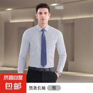 藍色條紋襯衫男女職業(yè)裝夏季長短袖銀行4S銷售律師酒店工作服襯衣 男長袖-黑條（單件襯衫） L