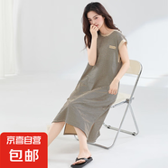 睡裙女夏季純棉2025新款韓版條紋無(wú)袖背心吊帶裙寬松大碼長(zhǎng)款開(kāi)叉 Z32007 L