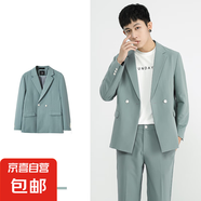 休閑西裝套裝男士春2025夏季韓版潮流帥氣輕熟風痞帥西服外套男 W20-灰綠色【單西服】 S
