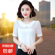 娃娃領(lǐng)雪紡衫女短袖2025年夏裝新款韓版時(shí)尚網(wǎng)紗小衫洋氣女士上衣 短袖款白色20420 M