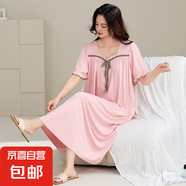 睡裙女夏季莫代爾短袖半袖長裙冰絲涼感睡衣感胖mm大碼中長款 Z5902 4XL