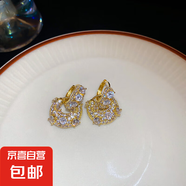 真金電鍍鋯石包包U形耳扣歐美時(shí)尚大氣耳環(huán)輕奢高級(jí)感氣質(zhì)耳飾女 耳扣-金色（真金電鍍）