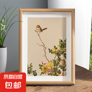 富貴牡丹花國畫郎世寧畫名家掛畫臥室床頭中式擺臺花鳥荷花相框 郎世寧《黃雀牡丹》 6寸