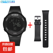 SYNOKE韓版學(xué)院風(fēng)ins電子表防水LED夜光簡(jiǎn)約潮流學(xué)生手表男孩 黑色手表+黑色表帶一對(duì)