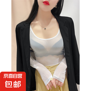 2025性感新款韓國透視薄紗衣修身百搭性感網(wǎng)紗打底衫女長袖體恤潮 白色（單層前后低領） M 體重105左右