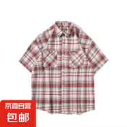 cleanfit藍(lán)色格子襯衫男短袖夏季高級(jí)感美式格紋襯衣ootd穿搭外套 ZS-C64 紅色 3XL