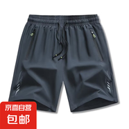 夏季跑量拉鏈袋小印花設(shè)計(jì)簡(jiǎn)約時(shí)尚百搭休閑運(yùn)動(dòng)速干冰絲短褲 灰色 158潤(rùn)鵬 XL