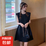 基礎款連衣裙女2025新款純色氣質(zhì)遮肉A字裙ins小個(gè)子輕熟風(fēng)裙子潮 黑色 L