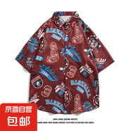 泰國風夏威夷花襯衫短袖男女情侶裝松弛感潑水節(jié)度假沙灘碎花襯衣 2104 3XL