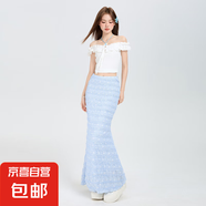 半身裙夏季法式小眾氣質(zhì)高腰顯瘦包臀魚尾長(zhǎng)裙子 藍(lán)色 XL