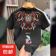 夏季新款國潮民族風刺繡短袖T恤男圓領(lǐng)上衣百搭體恤打底衫MB 黑色 3XL