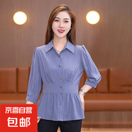 大碼七分袖襯衫女2025春夏季新款洋氣減齡襯衣氣質(zhì)顯瘦半袖上衣 灰色 M