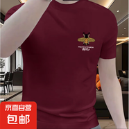 夏季男短袖t恤新款時(shí)尚燕尾打底衫男女同款圓領(lǐng)小蜜蜂123純棉半袖 001-蜜蜂123-酒紅色 4XL