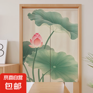 中國風(fēng)荷花家用臥室半簾布藝隔斷簾中式門簾古韻蓮花客廳玄關(guān)掛簾 半簾-工筆荷花10 80cm*120cm -半開式【送伸縮桿】