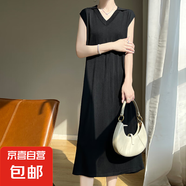 設計感POLO領針織無袖連衣裙女夏季寬松顯瘦慵懶風長裙/RT1105-X 黑色 2XL