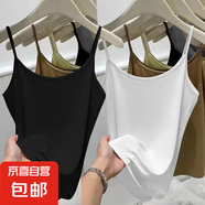 夏季新款寬松大碼胖mm內(nèi)搭上衣服雪花棉打底小背心冰絲V領(lǐng)吊帶女 K27-黑色+白色 XL 建議120-130斤