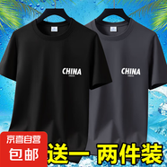 2025夏季冰絲男士短袖t恤休閑百搭大碼男裝半袖印花體恤打底衫-SL 短袖CHINA-黑色+深灰 3XL 碼【145-160斤】