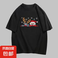 220克純棉2025新款夏印花卡通可愛男女情侶圓領(lǐng)休閑T恤短袖B701YL 黑色【3493】 L