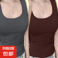 純欲風白色吊帶女夏季小眾外穿運動工字背心修身白色美背短款上衣 F58-深灰色+深咖色 XL 建議108-120斤