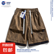 NASA BASE短褲男夏季寬松大碼五分褲美式潮流胖子運動(dòng)百搭休閑褲 YL1503-焦糖 4XL