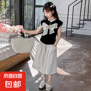 女童夏裝薄款2025新款可愛兒童夏季套裝小女孩短袖七分褲兩件套潮 黑色 170