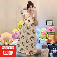 云感棉帶胸墊睡裙女夏季吊帶薄款可愛卡通學(xué)生過膝長裙大碼家居服 20017云朵棉睡裙【帶胸墊】 M 80-100斤