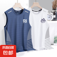 夏季背心男速干無袖T恤冰絲涼感運(yùn)動上衣寬松跑步短袖訓(xùn)練衣服-SL 回形藍(lán)+山脈白【二件裝】 XL  建議115-130斤