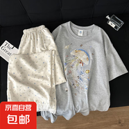 睡衣女款夏季純棉短袖格子長褲2025新款可外穿ins學(xué)生家居服套裝 7c112灰 2XL