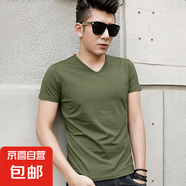 短袖T恤男夏季薄款打底衫修身純色V領(lǐng)韓版男士T恤衫 JS純色短袖 V領(lǐng)軍綠 XL