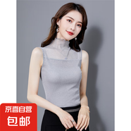半高領(lǐng)打底衫緊身內(nèi)搭上衣蕾絲t恤薄2022春夏網(wǎng)紗無袖背心女亮絲 銀灰 XL 體重125以內(nèi)