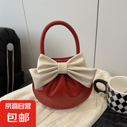 小眾蝴蝶結(jié)包包手提2025春夏新款高級質(zhì)感時尚褶皺包 紅色