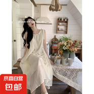 法式初戀無袖吊帶連衣裙子女夏季2025新款海邊度假高級感沙灘長裙 杏色 L