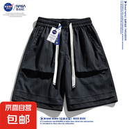 NASA BASE短褲男夏季寬松大碼五分褲美式潮流胖子運動百搭休閑褲 YL1503-黑色 7XL