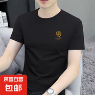 短袖t恤男士2025夏季新款潮流修身百搭圓領半袖體恤上衣打底衫SN 左側盾牌圓短T黑色 4XL