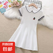 女童連衣裙夏季2025新款洋氣小女孩學(xué)院風(fēng)兒童夏裝短袖裙子潮流 白色 120