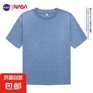 NASA GISS夏季純棉男女寬松休閑短袖T恤情侶潮流百搭ins圓領(lǐng)半袖 霧霾藍 2XL 155-170斤