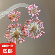 鋼針手工編織花朵耳環(huán)海邊度假風(fēng)氣質(zhì)耳釘耳墜時(shí)尚耳飾小眾高級感 銀針-金色-深粉色