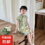 女童中國風(fēng)旗袍裙2025夏季新款山水畫連衣裙寶寶夏裝公主裙 PY-2587盤扣旗袍裙 100 （建議身高95公分左右）