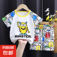 兒童短袖套裝A類純棉夏季新款寶寶夏裝T恤衣服寶寶短褲服裝童裝 M124 90 cm建議15-20斤
