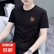 短袖t恤男2025夏季潮流半袖圓領(lǐng)印花上衣寬松打底衫男SJ 智匯BT157-黑色 XL
