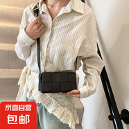 2025春季新款韓版潮流單肩包小眾設(shè)計包包女時尚編制小方包斜挎包 黑色