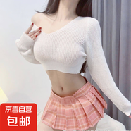 情趣內衣制服誘惑學生jk格子超短裙低領口毛衣套裝百褶裙 單獨白毛衣  1089 均碼