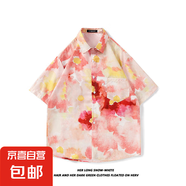 短袖花襯衫海南島服沙灘服三亞夏威夷泰國旅游男情侶休閑寬松襯衫 8031粉色 3XL