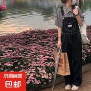 減齡氣質(zhì)設(shè)計(jì)感刺繡牛仔背帶褲女秋冬大碼胖mm復(fù)古洋氣顯瘦連體褲 黑色刺繡牛仔背帶褲單件 5XL碼（建議180-200斤）