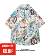 泰國風(fēng)夏威夷花襯衫短袖男女情侶裝松弛感潑水節(jié)度假沙灘碎花襯衣 2102 2XL