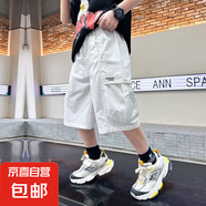 男童褲子夏季工裝褲短褲白色2025新款夏裝中大兒童男孩薄款七分褲 YLL-T01【白色】 170