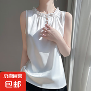 春夏新款小香風(fēng)花瓣領(lǐng)設(shè)計感緞面打底襯衣寬松無袖背心/SL8263-X 白色 3XL