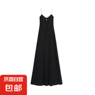 設計感條紋吊帶連衣裙女夏季韓系氣質(zhì)休閑修身收腰長裙 黑色 M