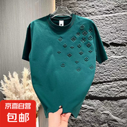 夏季新款潮牌鋼印休閑短袖男青年時(shí)尚圓領(lǐng)百搭半袖體恤純色T恤MB H11綠色 3XL
