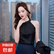 掛脖無袖襯衣女夏季小西裝內(nèi)搭小背心女打底小吊帶外穿設(shè)計感上衣 黑色 （RF0076） 2XL 碼118-126斤